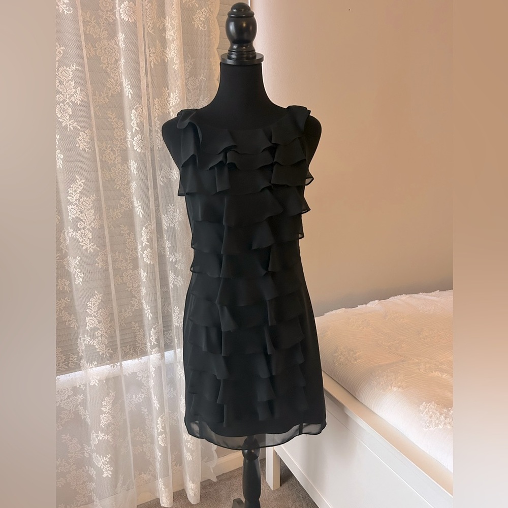 Black short dress with fun ruffle detail